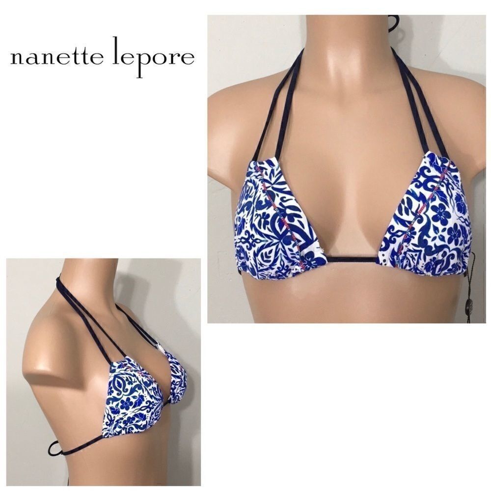 Nanette Lepore blue and white bikini top. NWT
